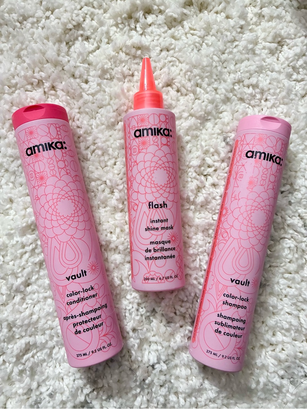 NEW Bundle 3 Amika Vault Shampoo Conditioner & Flash  shine color-lock full size